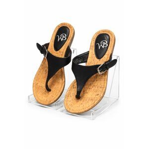 WB Natalie Black Thong Sandals Cork Footbed Adj. Buckle Size 8